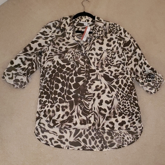 Diane Von Furstenberg Blouse Olive Green & Beige - Picture 2 of 4